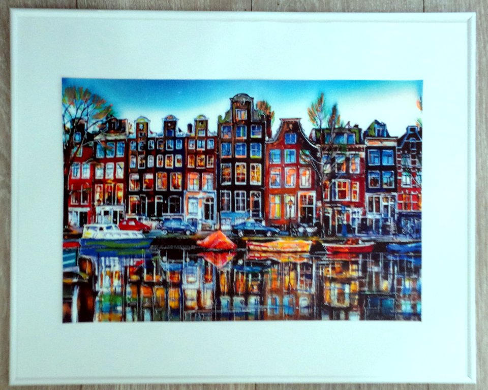 Elena Polyakova (21e eeuw)  - Amsterdamse gracht -Gemengde techniek op doek kopen? Bied vanaf 100!