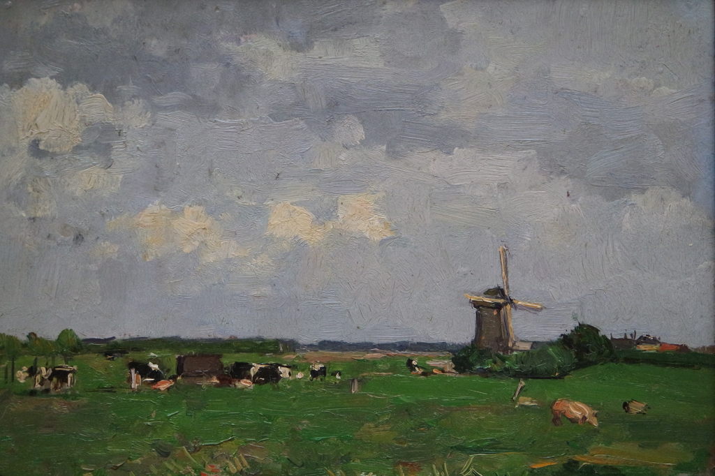 Louis Stutterheim (1873-1943) -olieverf op paneel- landschap met koeien en molen kopen? Bied vanaf 325!