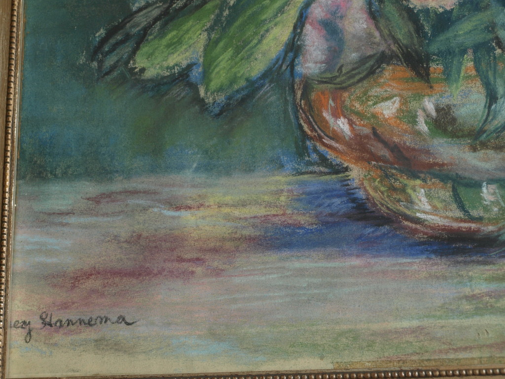 Onduidelijke signatuur : Pasteltekening , Bloemstilleven – ingelijst  kopen? Bied vanaf 1!