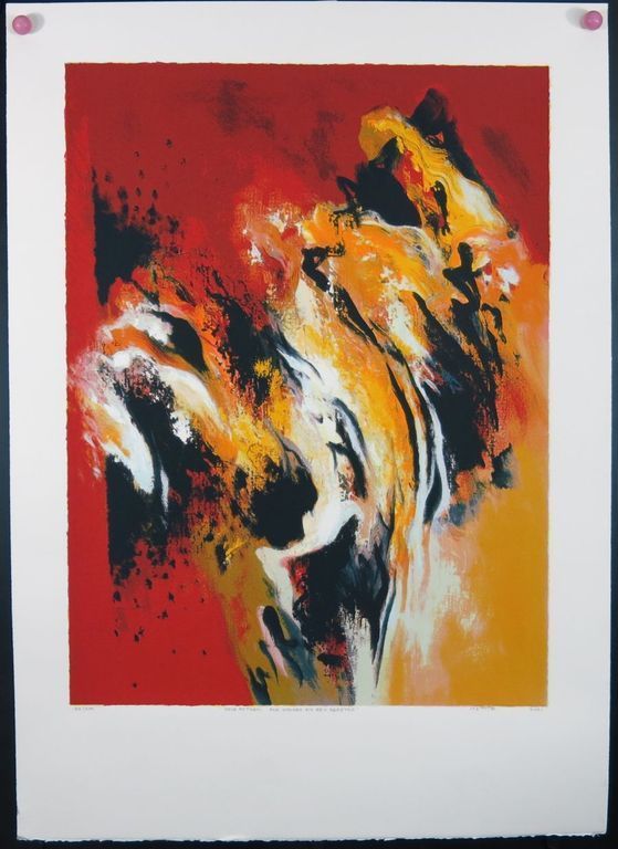 MATTIE SCHILDERS  Gr Zeefdruk(105x75cm)  GELE ROTSEN  Handgesigneerd kopen? Bied vanaf 35!