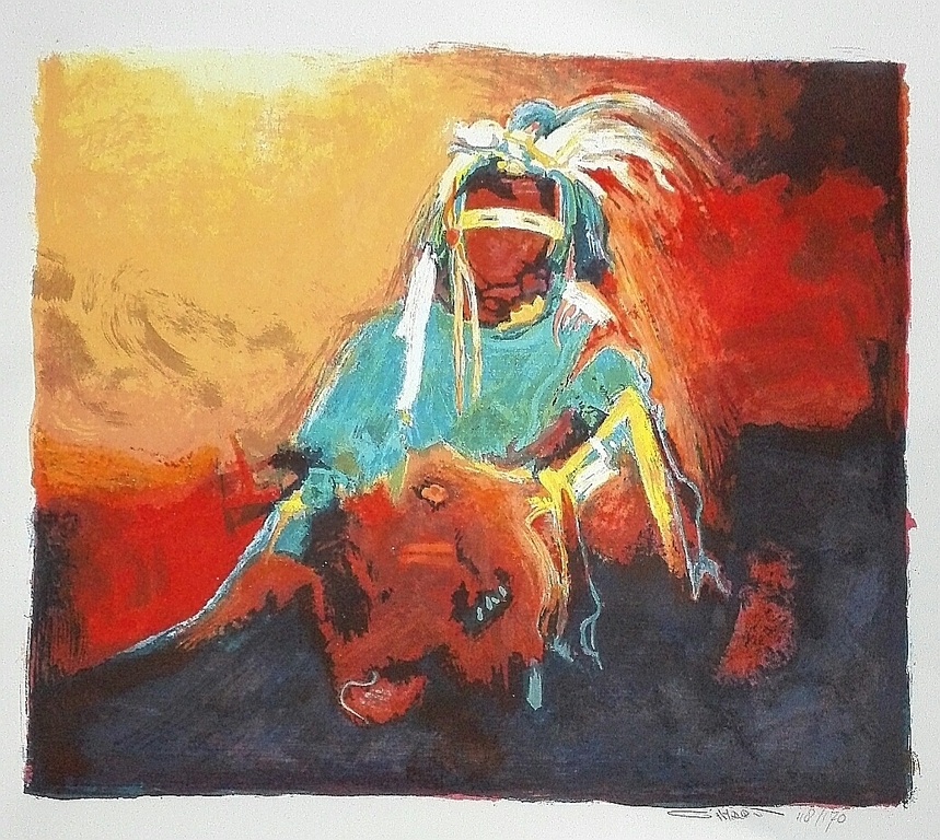GERARD 't HART INDIAAN  Gr Zeefdruk(80x70cm) Handgesigneerd kopen? Bied vanaf 55!