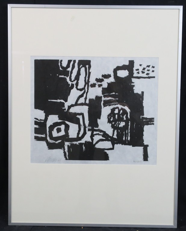 Jan Homan: Lino op Rijstpapier, Z.T. abstract - Ingelijst kopen? Bied vanaf 1!