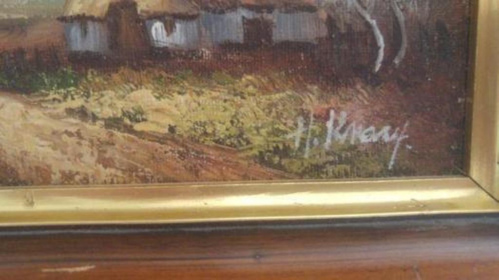 H. Knauf (1901-1976) olieverf op linnen, landschap hoeve kopen? Bied vanaf 15!