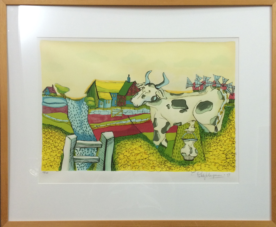 Patty Harpenau, zeefdruk met lijst, titel: Zondag kopen? Bied vanaf 50!