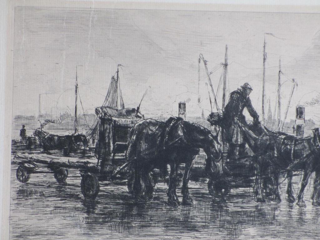 Waalko J.Dingemans, Paarden op havenkade, Ets kopen? Bied vanaf 55!