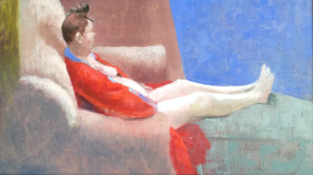 Sebastiaan Haykens. Olieverfschilderij, Rode kimono verkocht voor € 125!
