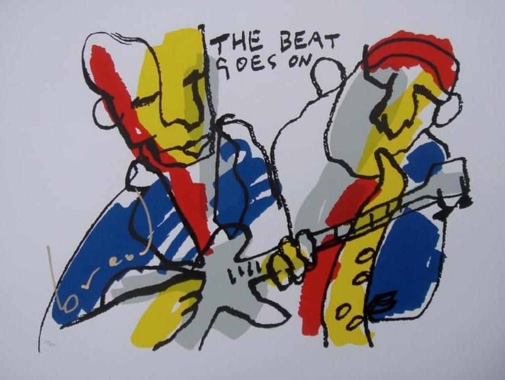 HERMAN BROOD, Gr. ZEEFDRUK (80 x 60 cm) HANDGESIGNEERD - THE BEAT GOES ON I verkocht voor € 185!
