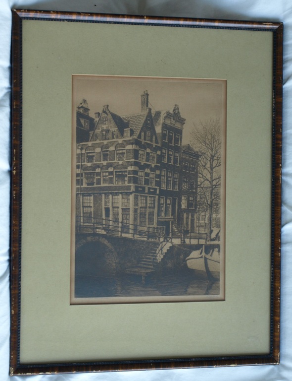 Dirk Harting : Ets , Lekkeresluis Amsterdam – Gesigneerd & ingelijst – ca 1935 kopen? Bied vanaf 35!