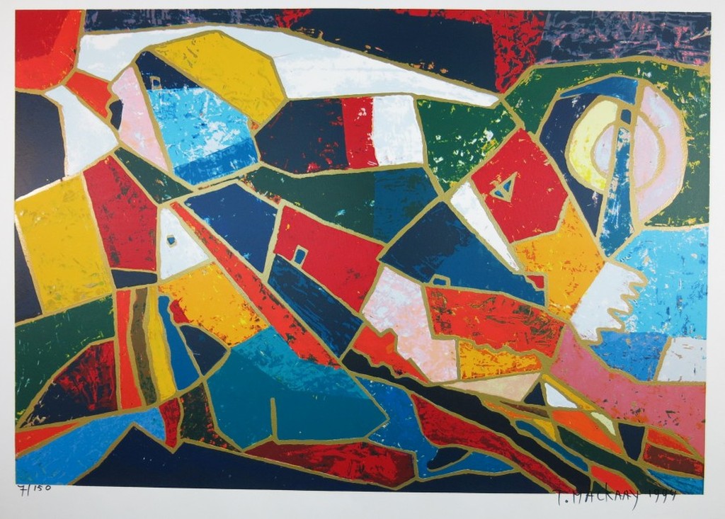 Theo Mackaay: Zeefdruk, Abstracte compositie verkocht voor € 70!