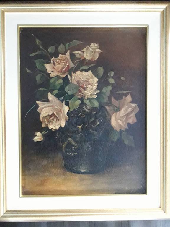 Zeldzaam, Izaak Stortenbeker,(1865 - 1895). Stilleven met witte rozen. kopen? Bied vanaf 175!