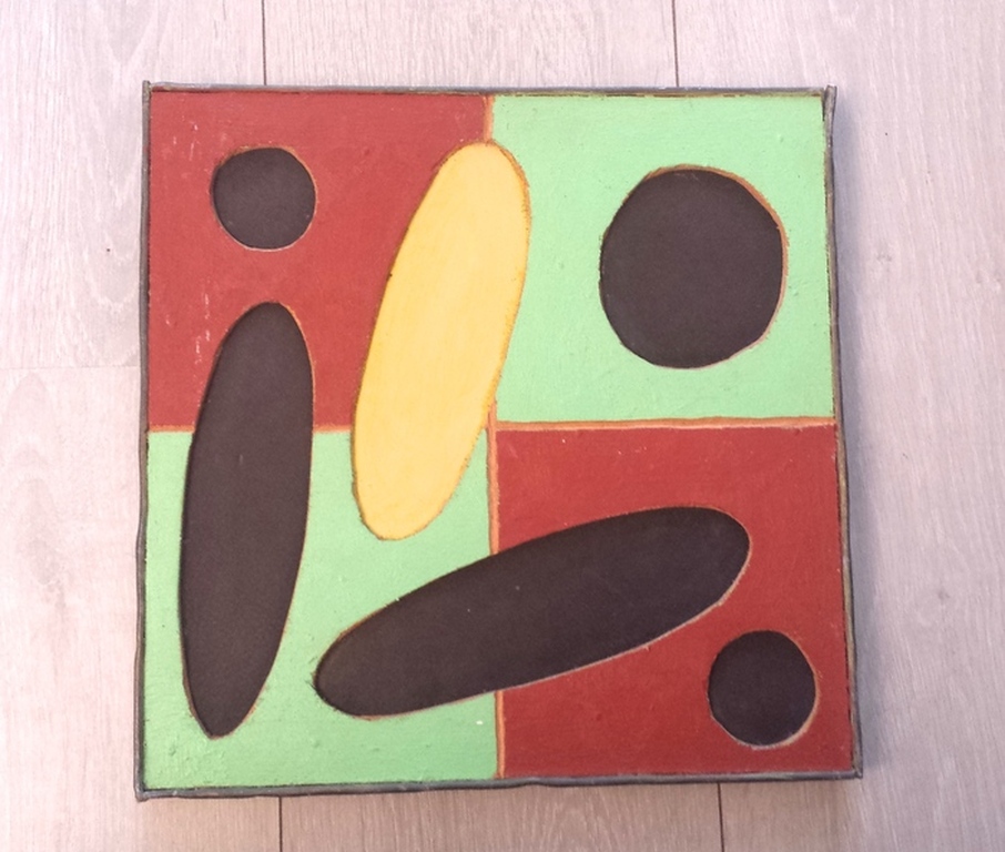 Abstracte compositie - olieverf op hout - gesigneerd - 1989 kopen? Bied vanaf 300!