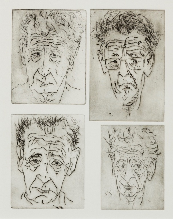 Frank Lodeizen: Ets, 4 portretten van Carmiggelt - Ingelijst verkocht voor € 80!