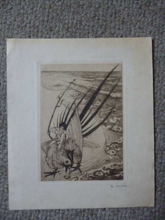 Bernard Essers - ets - Man op vogel boven het strand kopen? Bied vanaf 35!