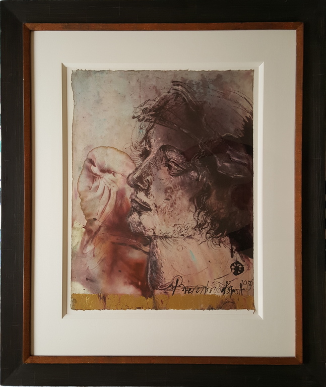 Bierenbroodspot, Aquarel met bladgoud, 1995 verkocht voor € 900!