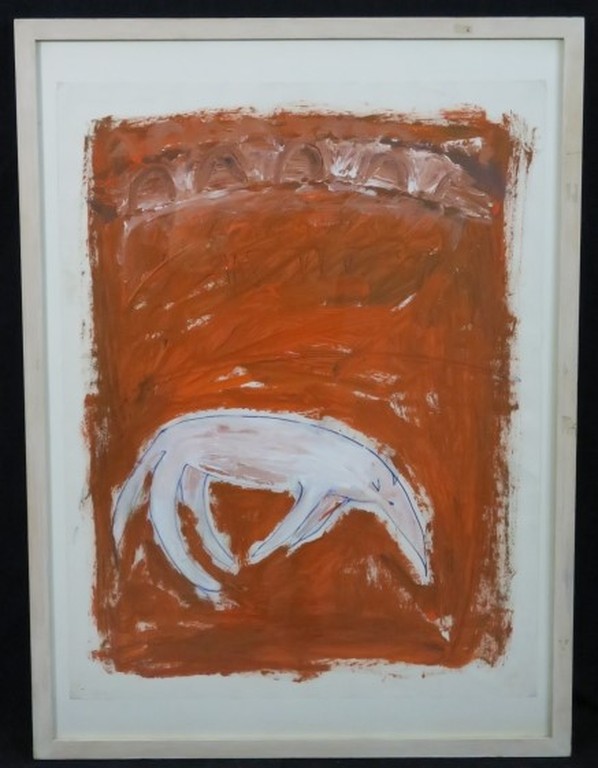 Elizabeth de Vaal: Acryl op papier, Z.T. - Ingelijst verkocht voor € 90!