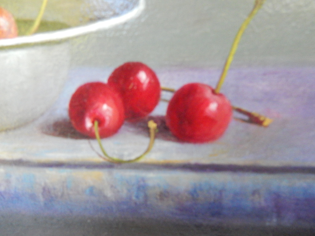 Hans Habraken, olieverf op paneel, stilleven, met kersen op tinnen schaal kopen? Bied vanaf 300!