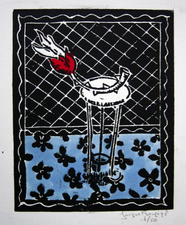 Jacques Tange - geaquarelleerde linoleumsnede - Burning love kopen? Bied vanaf 49!