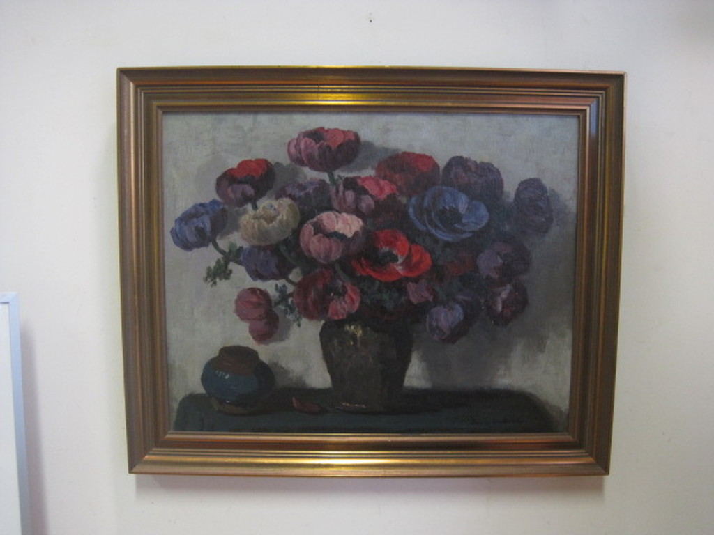 Oud klassiek olieverf stilleven "Anemonen" gesigneerd Jan van den Brink kopen? Bied vanaf 1!
