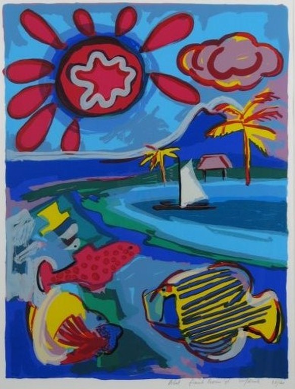 Frank Rosen: Zeefdruk, Atol - Ingelijst verkocht voor € 40!