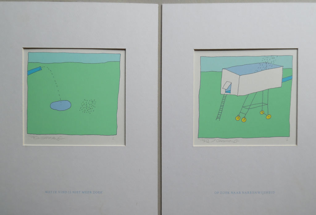 2 litho's - 'Opzoek naar narrenwijsheid' en 'Wat ik vind is niet meer zoek' kopen? Bied vanaf 10!