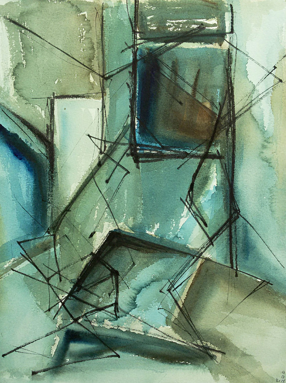 Adriaan Engelman - Abstracte compositie (1961), aquarel (in passe-partout) verkocht voor € 55!