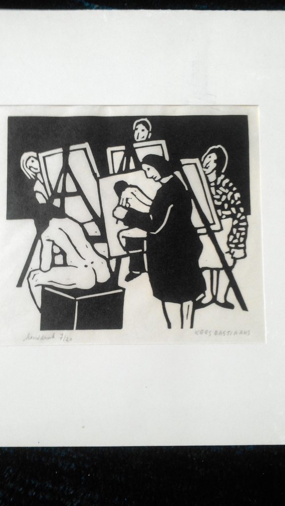 Kees Bastiaans : Lino handdruk Modelschilderen verkocht voor € 35!