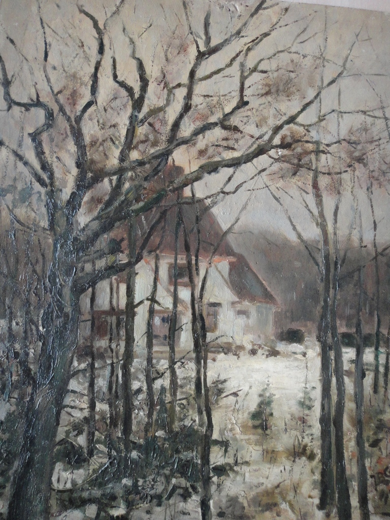 Johannes Baptista Crol, olieverf op board, 'huis in besneeuwd bos'. kopen? Bied vanaf 1!