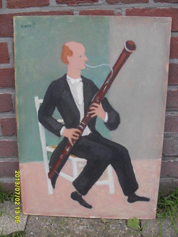 Joop Kropff, olieverf op board, "Fagottist" verkocht voor € 160!