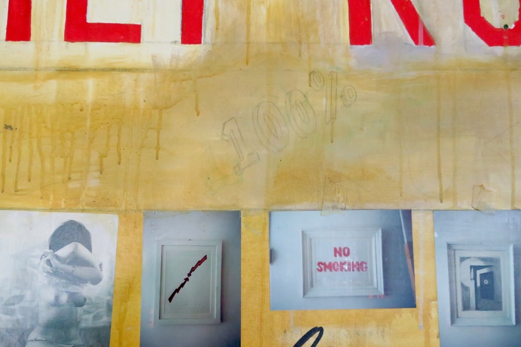 Leon Dekker: Olie en collage op doek, The revue company - Ingelijst (Zeer groot) kopen? Bied vanaf 1!