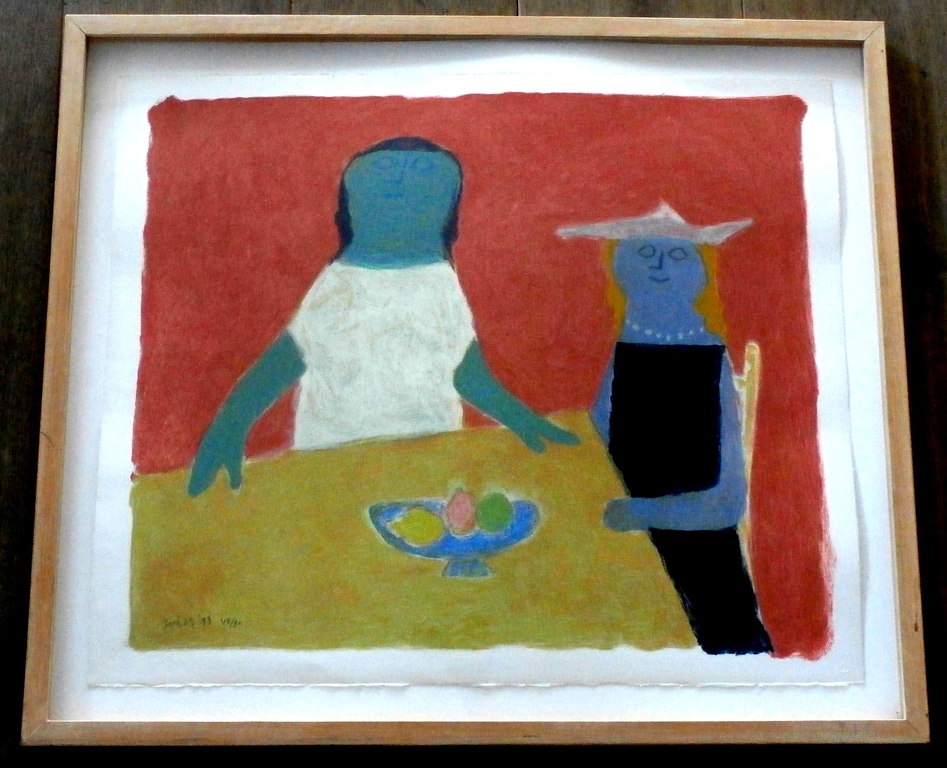 Jan Roede - ingelijste zeefdruk: aan tafel - 1993 kopen? Bied vanaf 125!