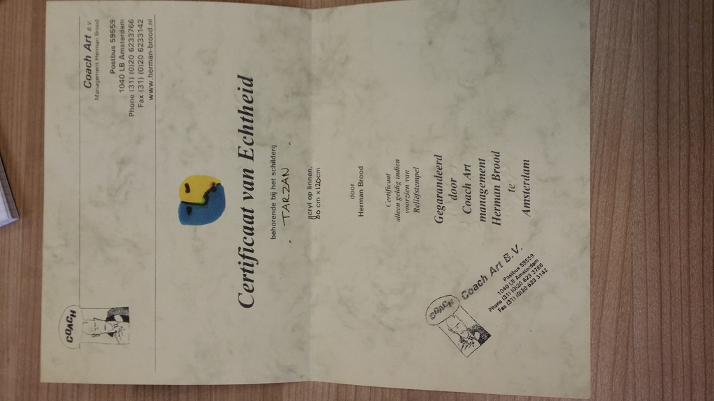 origineel werk Herman Brood Tarzan met dubbel certificaat  kopen? Bied vanaf 1050!