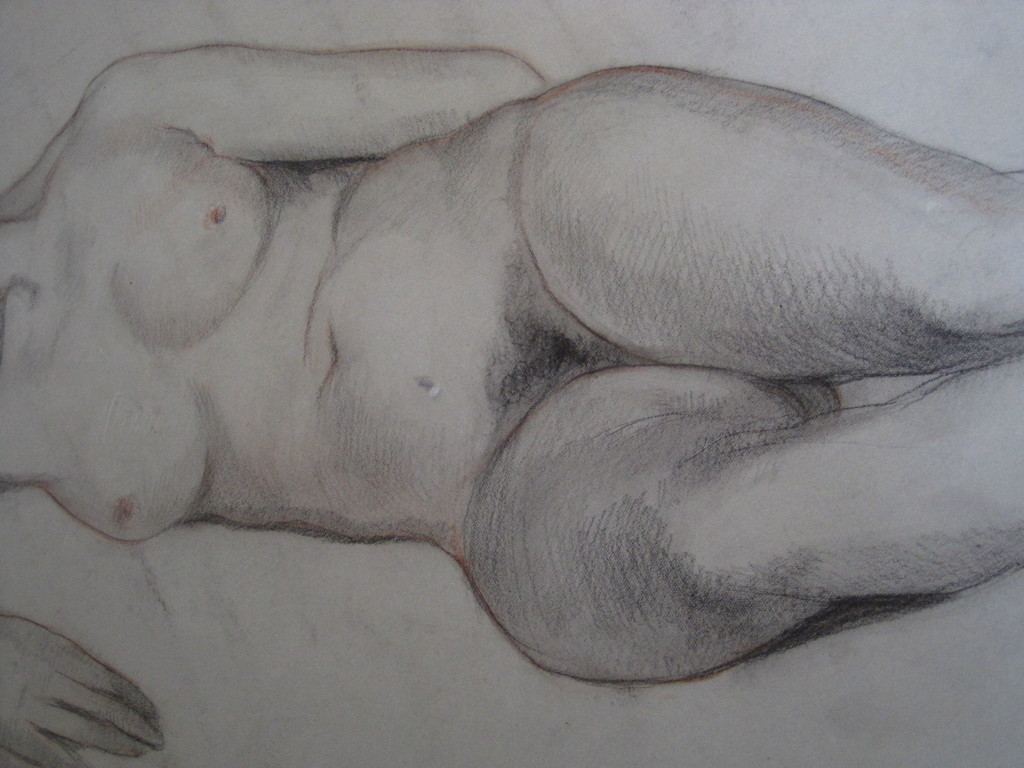 Grote gesig. houtskooltekening "liggend vrouwelijk Naakt" van Frits Schiller kopen? Bied vanaf 1!