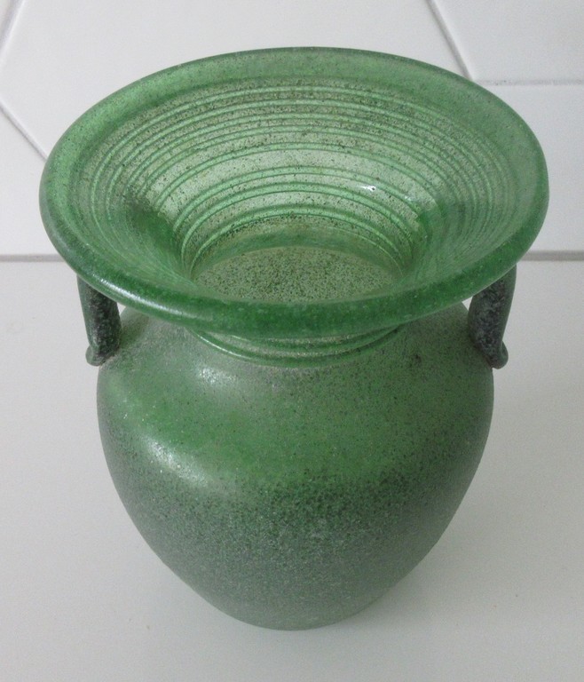 AcheterMurano Scavo Green Teal Art Glass Vase with Applied Spiral Glass ? Enchérissez de 32!