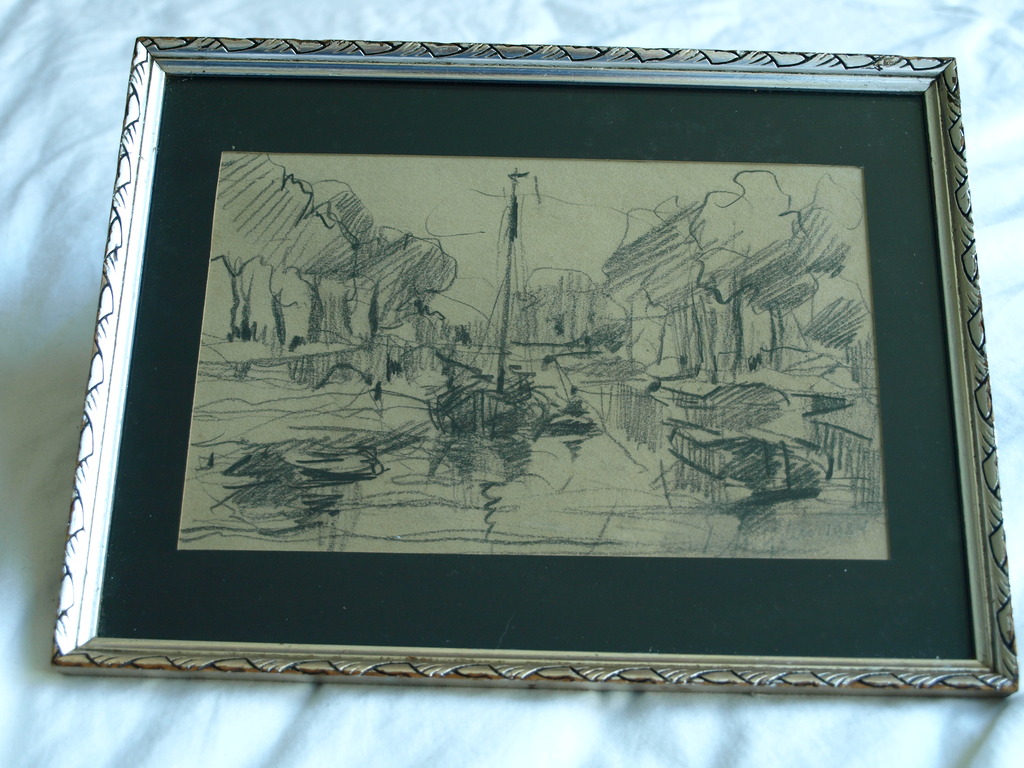 Onduidelijke signatuur : Tekening ,  Haarlem – ingelijst - 1924 kopen? Bied vanaf 1!