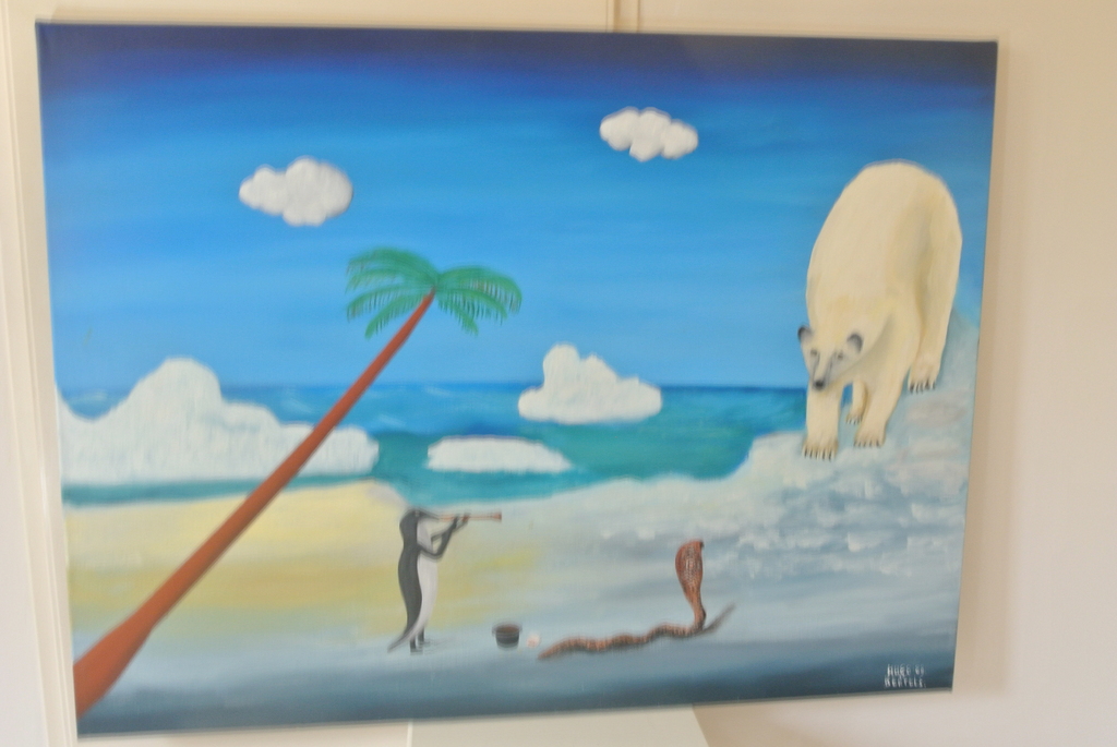 Hugo Bertels - Twee werelden - Acryl op doek. 2009. Groot! kopen? Bied vanaf 1!