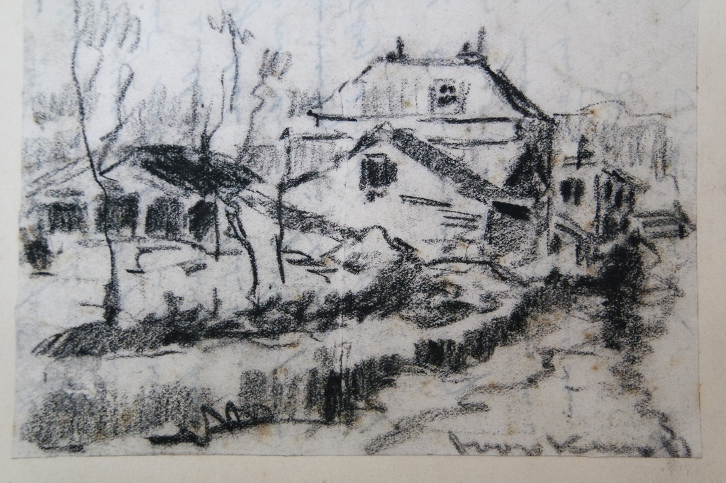 Joop Kropff (1892-1979) - houtskool tekening - boerderijgezicht verkocht voor € 35!
