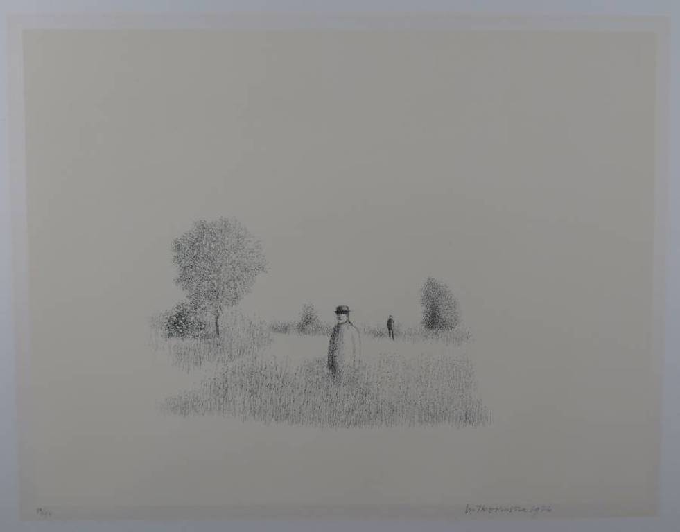 Metten Koornstra: Litho, Twee figuren in een landschap verkocht voor € 50!