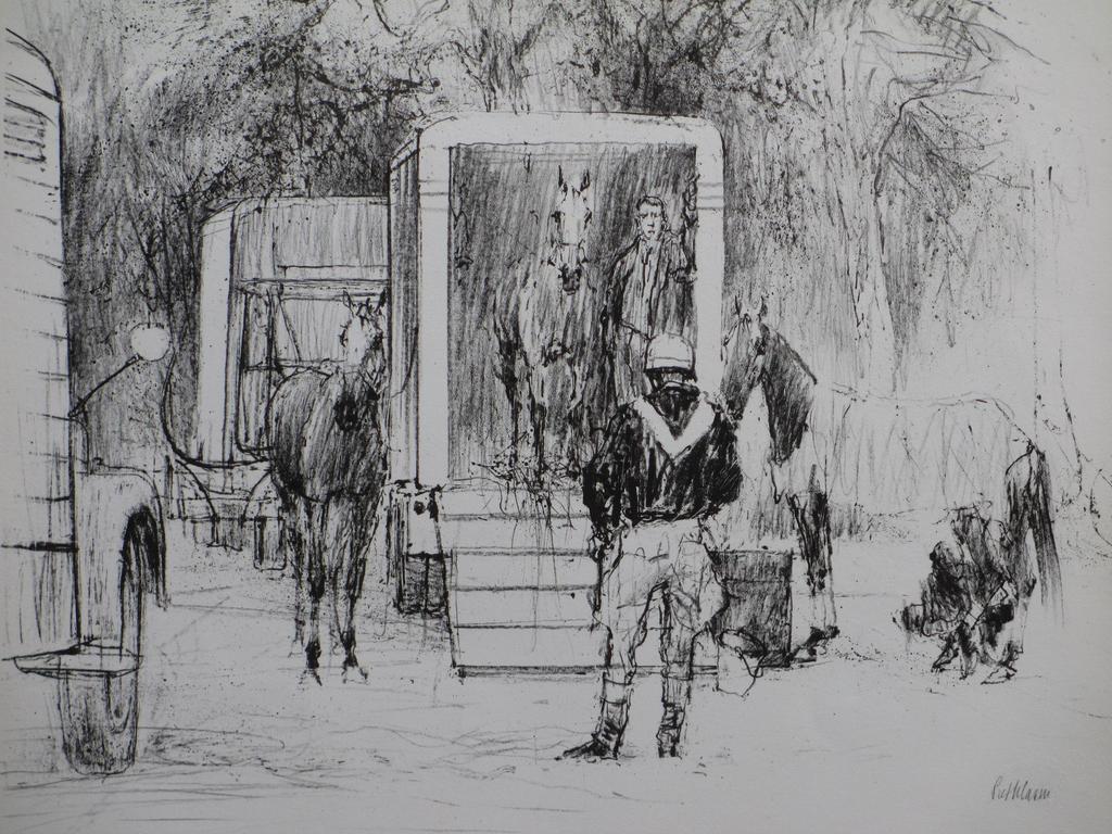 Piet Klaasse, Het lossen van de renpaarden, Litho verkocht voor € 35!