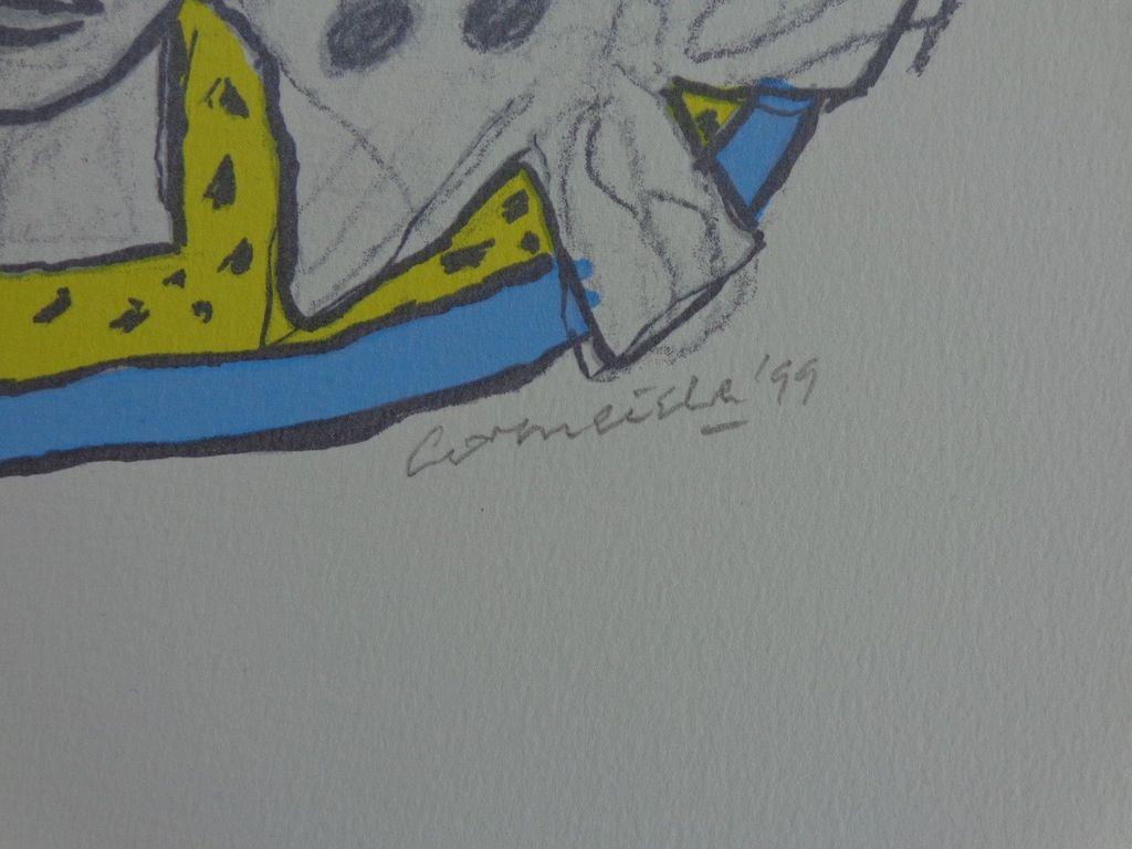 CORNEILLE (1922-2010) / VROUW, VOGEL & KAT / KLEURLITHO / 30x41cm / SIG / 1999 kopen? Bied vanaf 1!