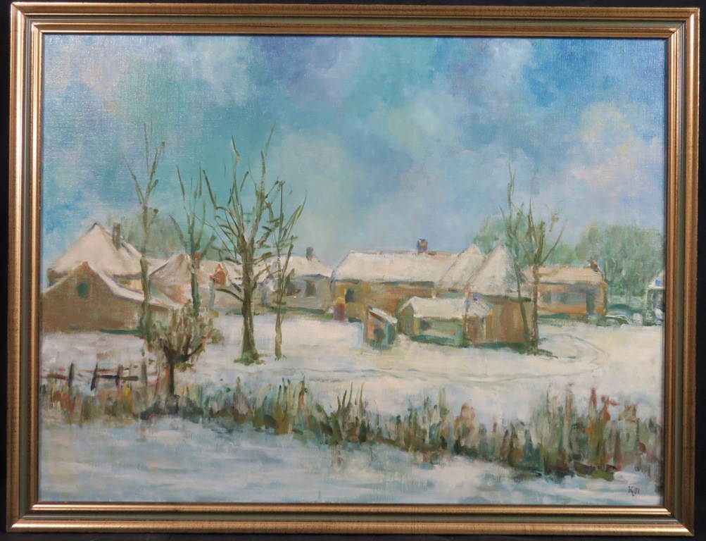 Herman Lievers: Olieverf op doek, Drents dorp in de winter - Ingelijst kopen? Bied vanaf 1!