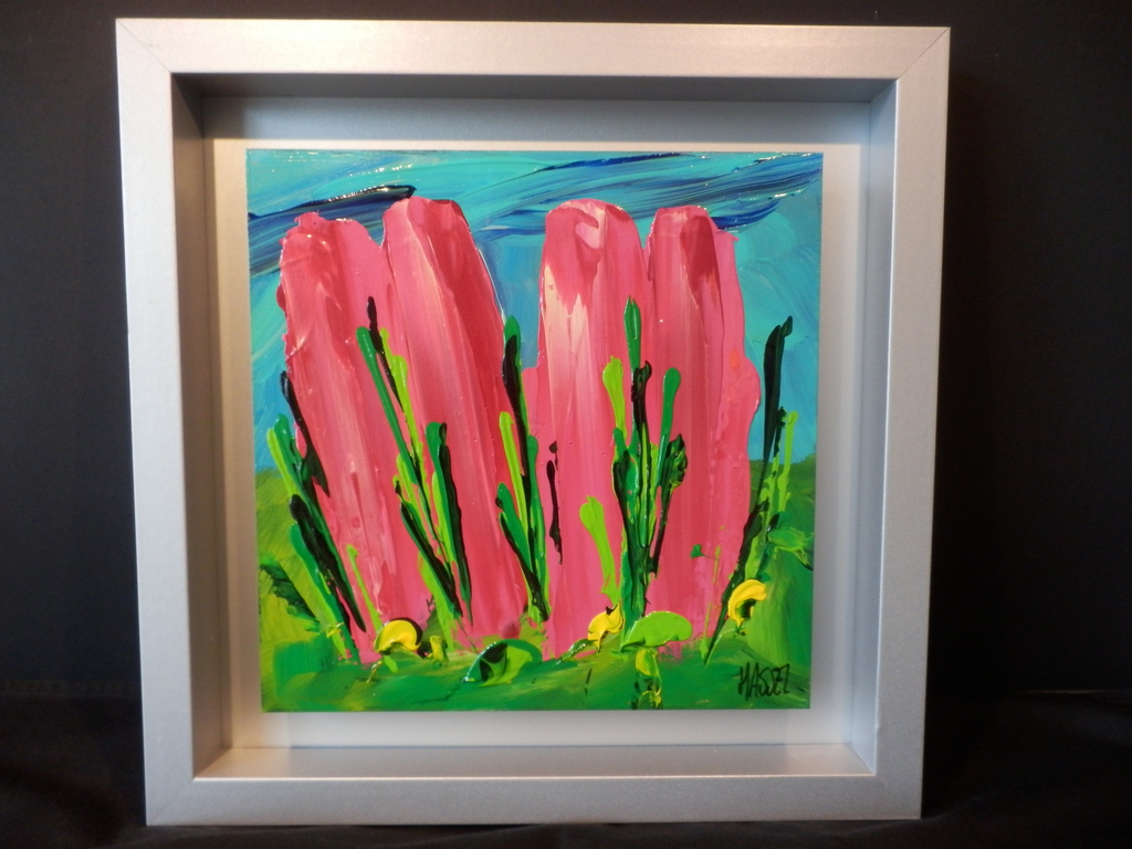 AD van HASSEL Schilderij op MDF  MAGENTA TULPEN in baklijst Handgesigneerd kopen? Bied vanaf 35!