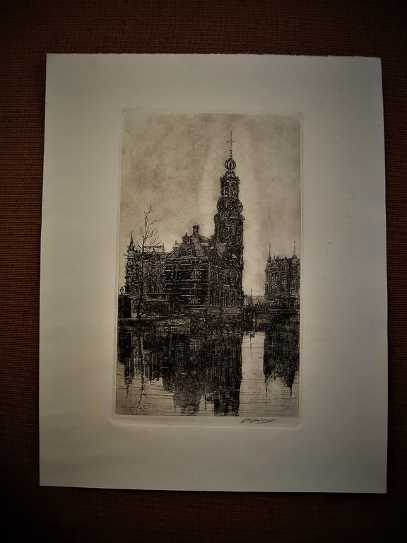 Knappe Ets "Munttoren en Hotel de l'Europe Amsterdam" Johannes Josseaud  kopen? Bied vanaf 1!