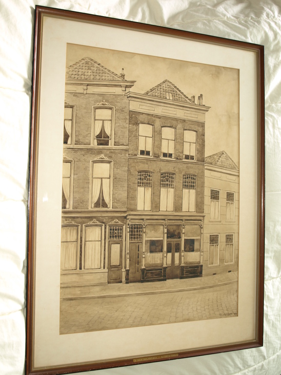Frans Everbag : Sepia-aquarel – ’s-Hertogenbosch Schoofstraat – Gesigneerd-1939  verkocht voor € 37!