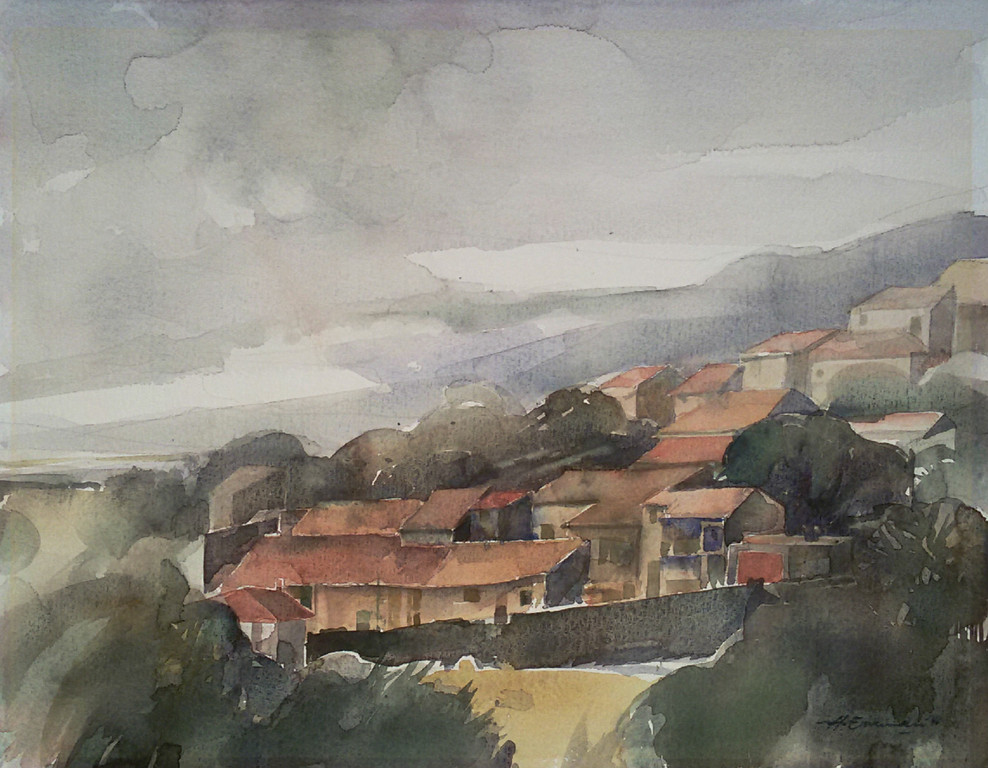 Hen Euverman - Mediterraans landschap, aquarel kopen? Bied vanaf 50!