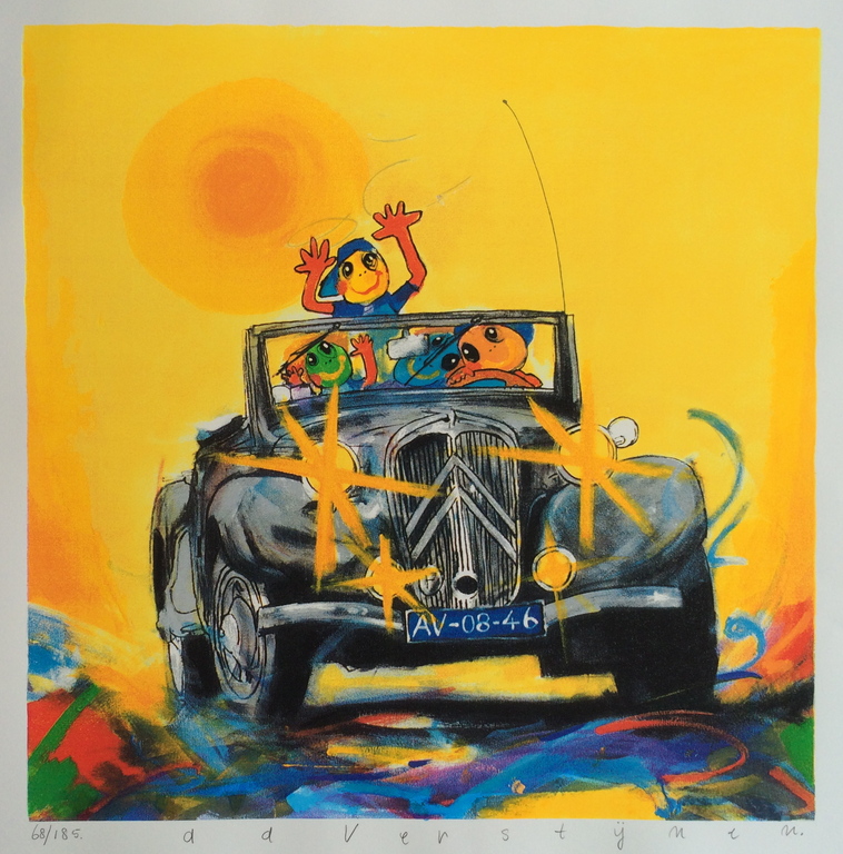 Ad verstijnen, zeefdruk , Traction Avant cabrio verkocht voor € 45!