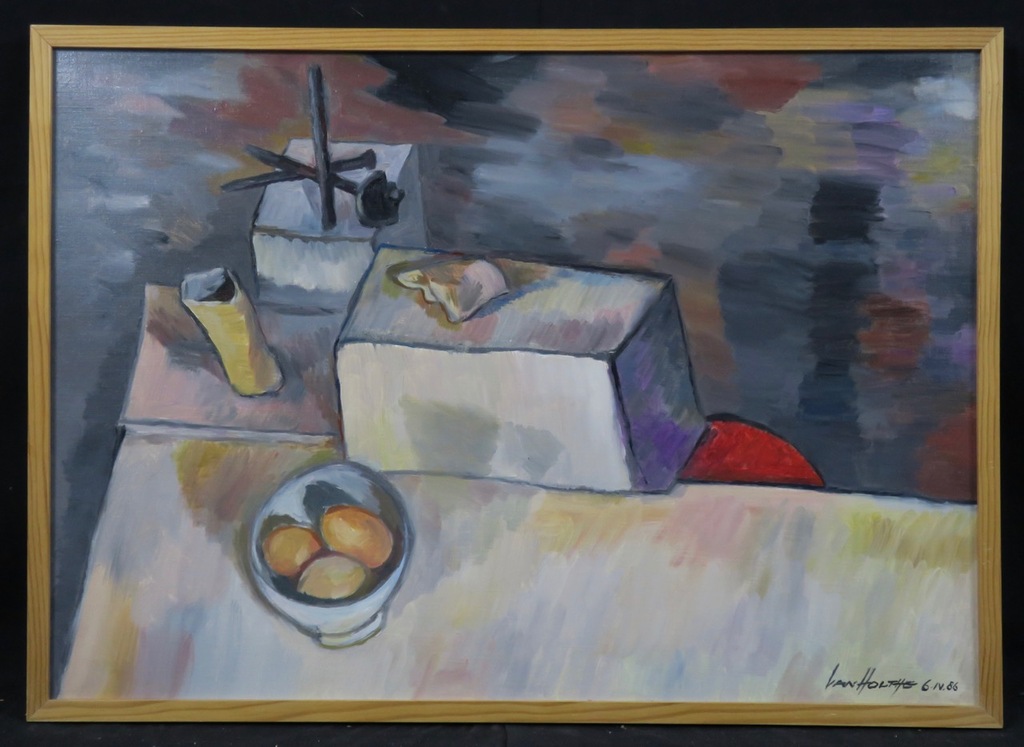 Jan van Holthe: Olieverf op doek, Radeau en derive - Ingelijst verkocht voor € 100!