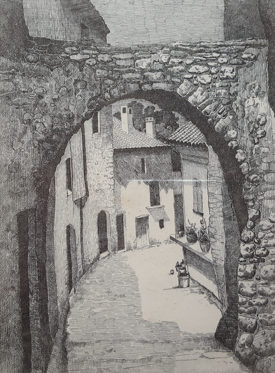 Peter Cox - ets 28/40, straatje in de Provence, gesigneerd kopen? Bied vanaf 1!