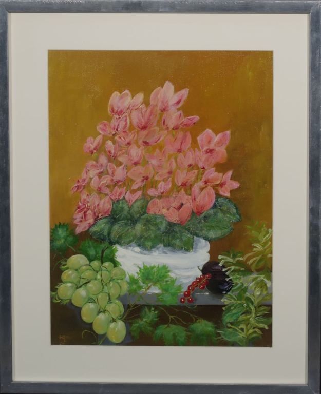 Herman Lievers: Olieverf, Cyclaam en druiven - Ingelijst kopen? Bied vanaf 1!