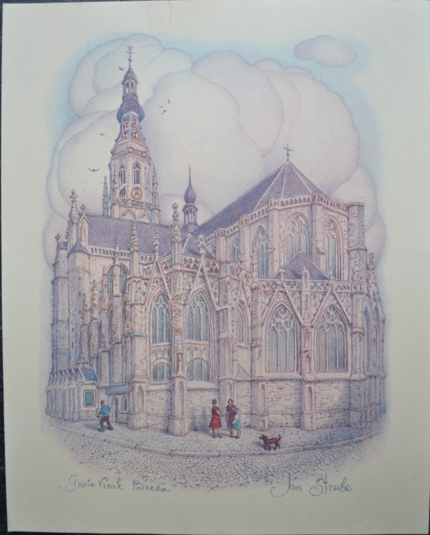 Prent van Jan Strube - Grote kerk Breda kopen? Bied vanaf 1!