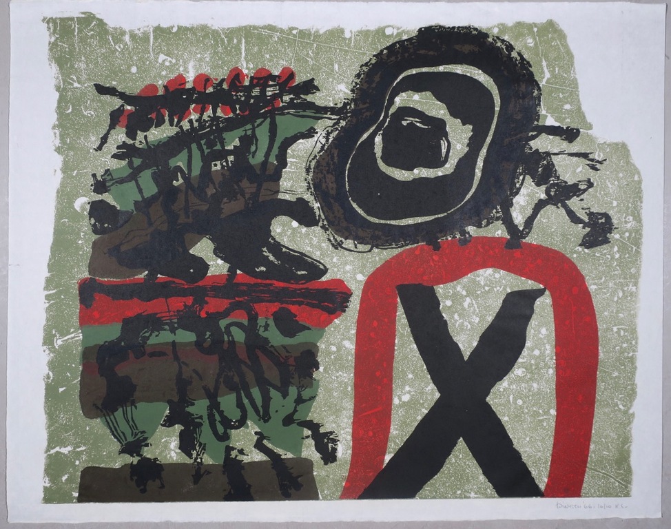 Jef Diederen: Lino en litho op Rijstpapier, Z.T. (Groen/Rood) kopen? Bied vanaf 1!